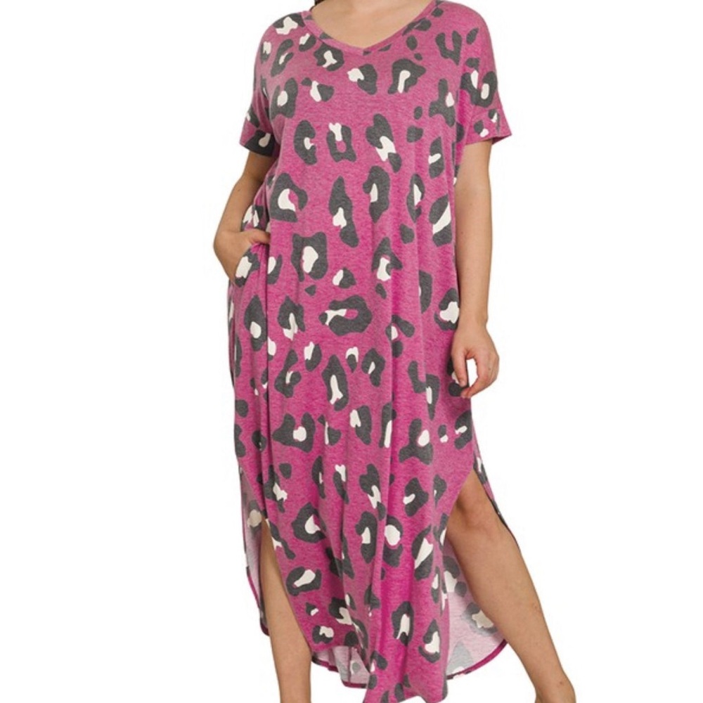 Zenana Magenta Leopard Maxi Dress